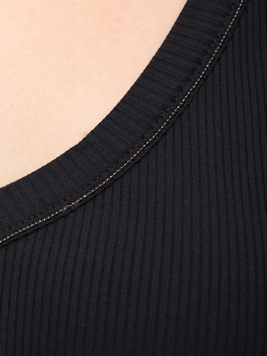 Топ хлопковый BRUNELLO CUCINELLI MG902FP102 C101 Черный  Фото 6