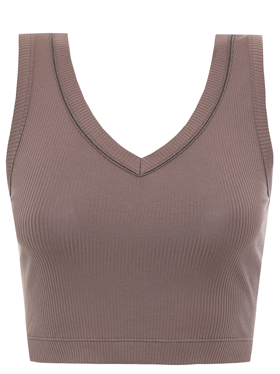 Топ хлопковый BRUNELLO CUCINELLI MG902FP102 C8705 Коричневый 