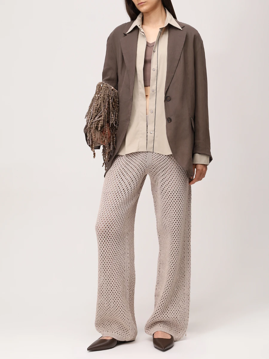 Топ хлопковый BRUNELLO CUCINELLI MG902FP102 C8705 Коричневый  Фото 2