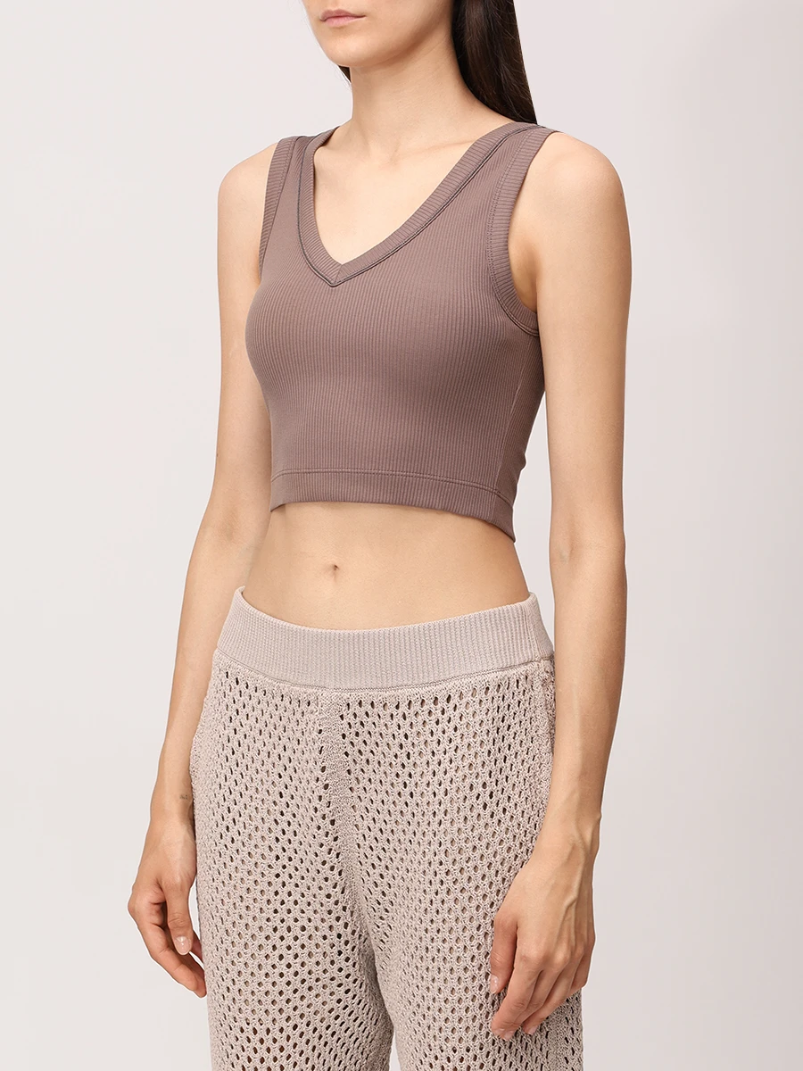 Топ хлопковый BRUNELLO CUCINELLI MG902FP102 C8705 Коричневый  Фото 4