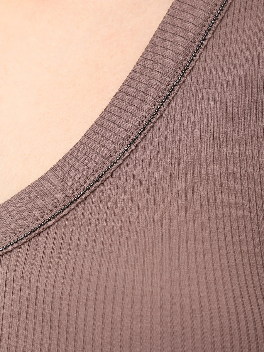 Топ хлопковый BRUNELLO CUCINELLI MG902FP102 C8705 Коричневый  Фото 6