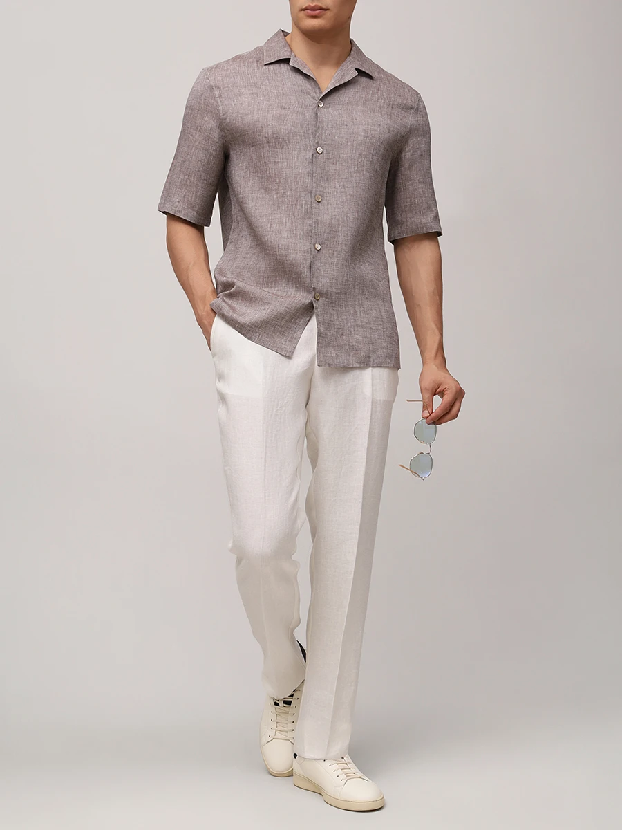 Рубашка Regular Fit льняная BRUNELLO CUCINELLI MM6840615 C115 Коричневый  Фото 2