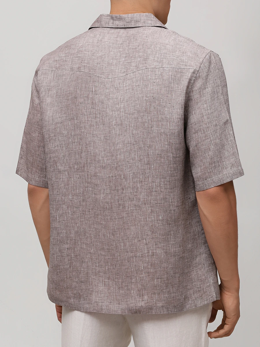 Рубашка Regular Fit льняная BRUNELLO CUCINELLI MM6840615 C115 Коричневый  Фото 3