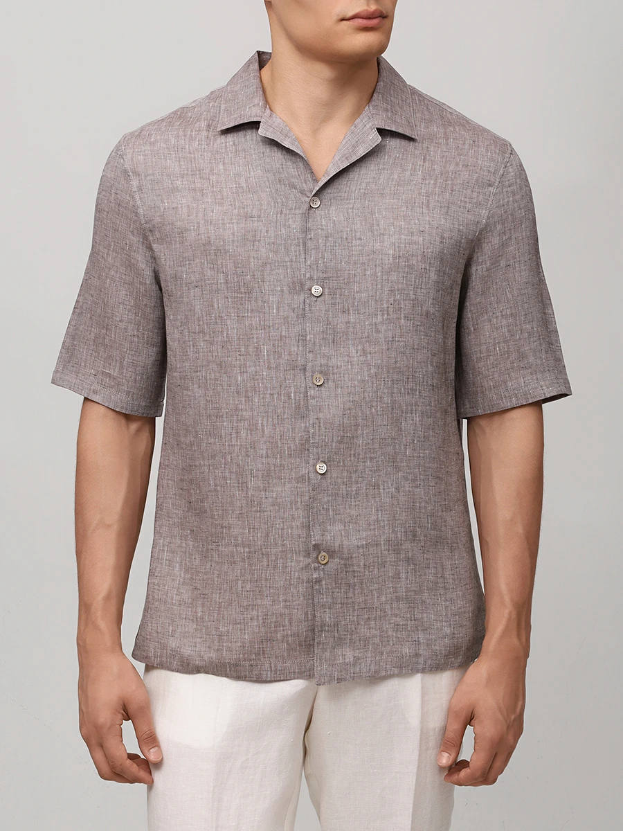 Рубашка Regular Fit льняная BRUNELLO CUCINELLI MM6840615 C115 Коричневый  Фото 4