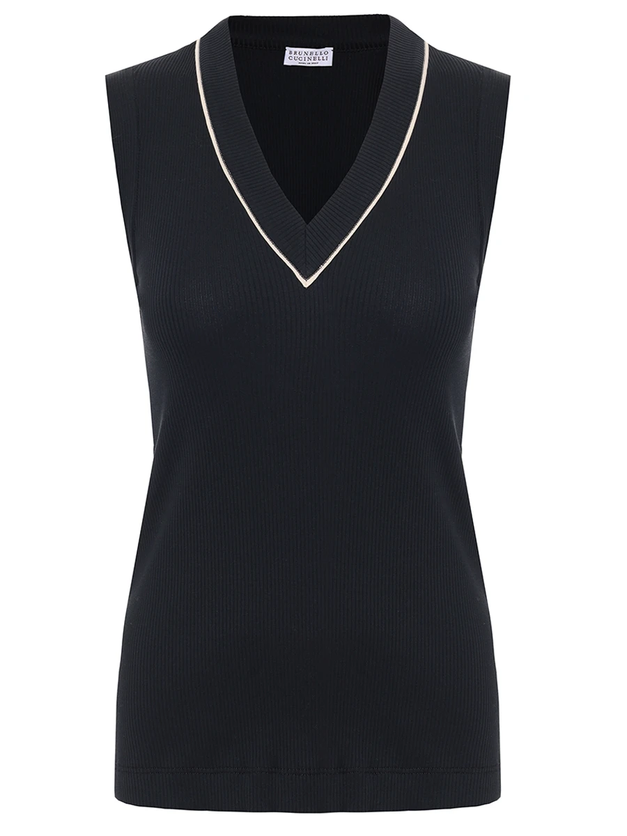 Топ хлопковый BRUNELLO CUCINELLI MG902FP312 CDW23 Черный 