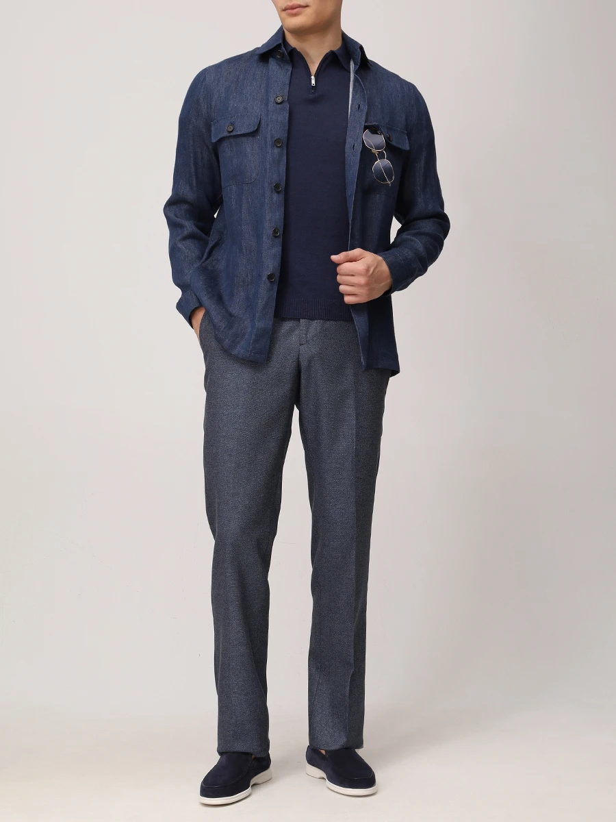 Брюки из шерсти и хлопка BERWICH GB1678_BLUE_YRETRO Синий  Фото 2