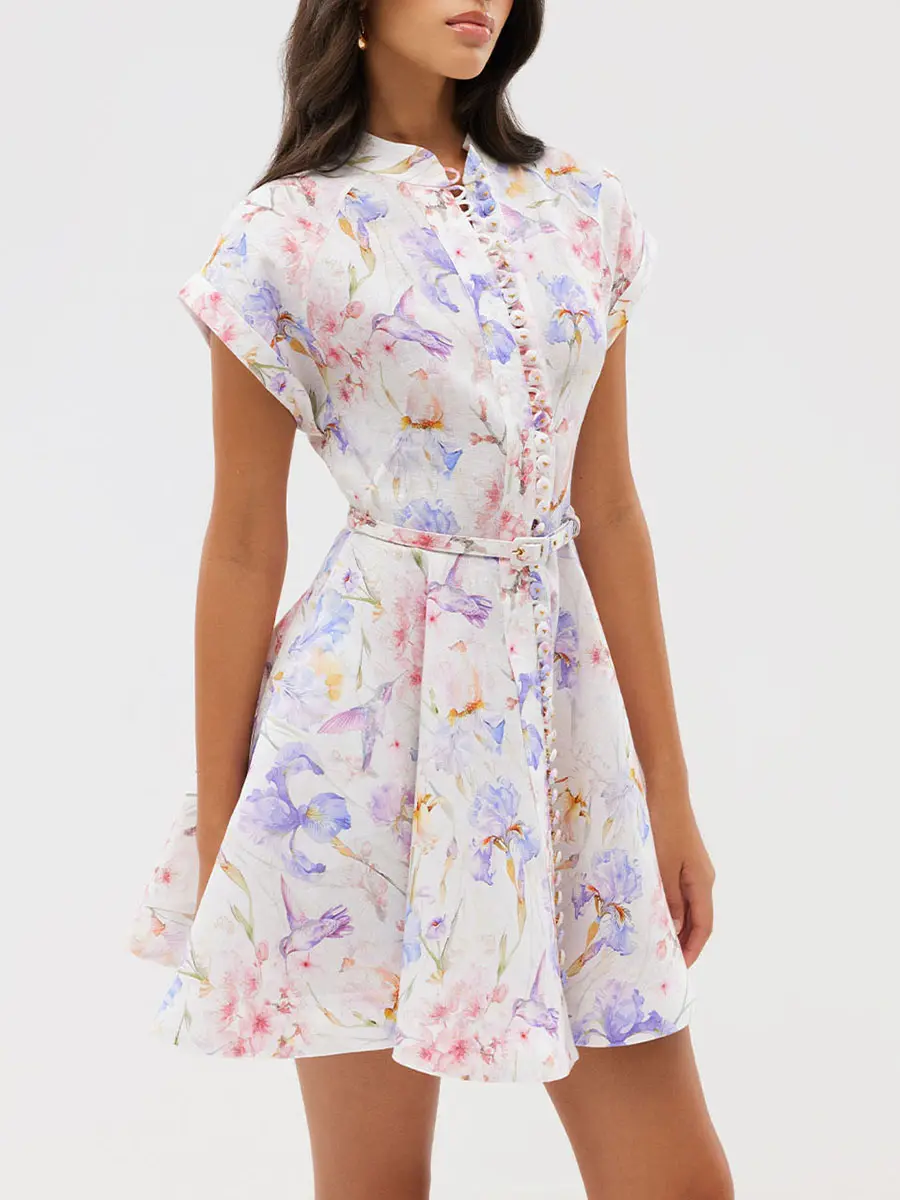 Платье льняное Alpinia YVON ALPINA Ирисы Белый  Фото 4