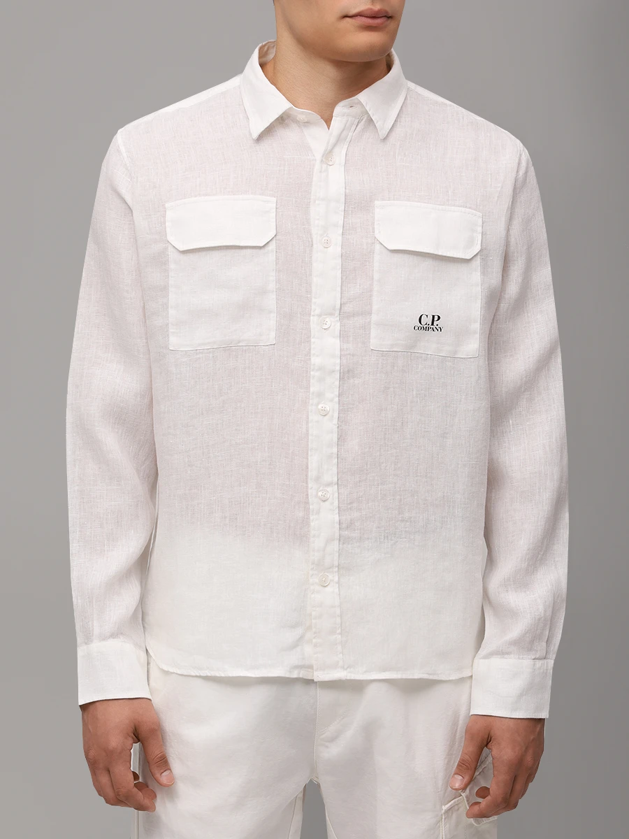 Рубашка Regular Fit льняная CP COMPANY 18CMSH250A005415G 103 Белый  Фото 4