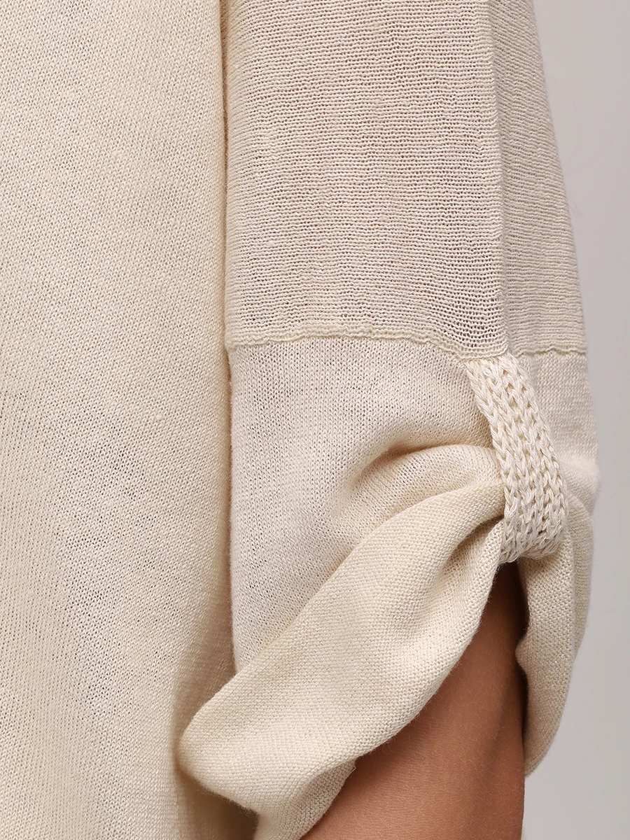 Джемпер изо льна и хлопка LE TRICOT PERUGIA 46655 6617 Бежевый  Фото 5
