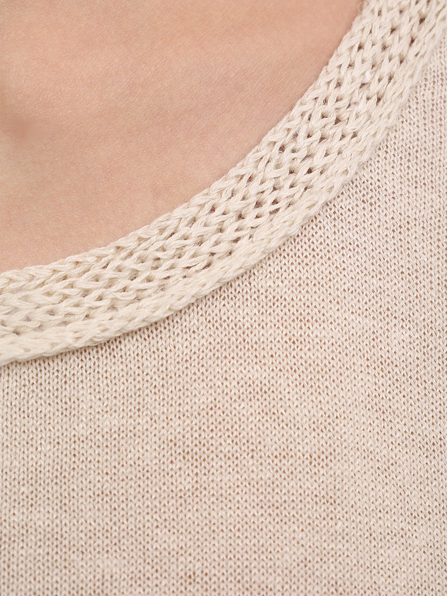 Джемпер изо льна и хлопка LE TRICOT PERUGIA 46655 6617 Бежевый  Фото 6