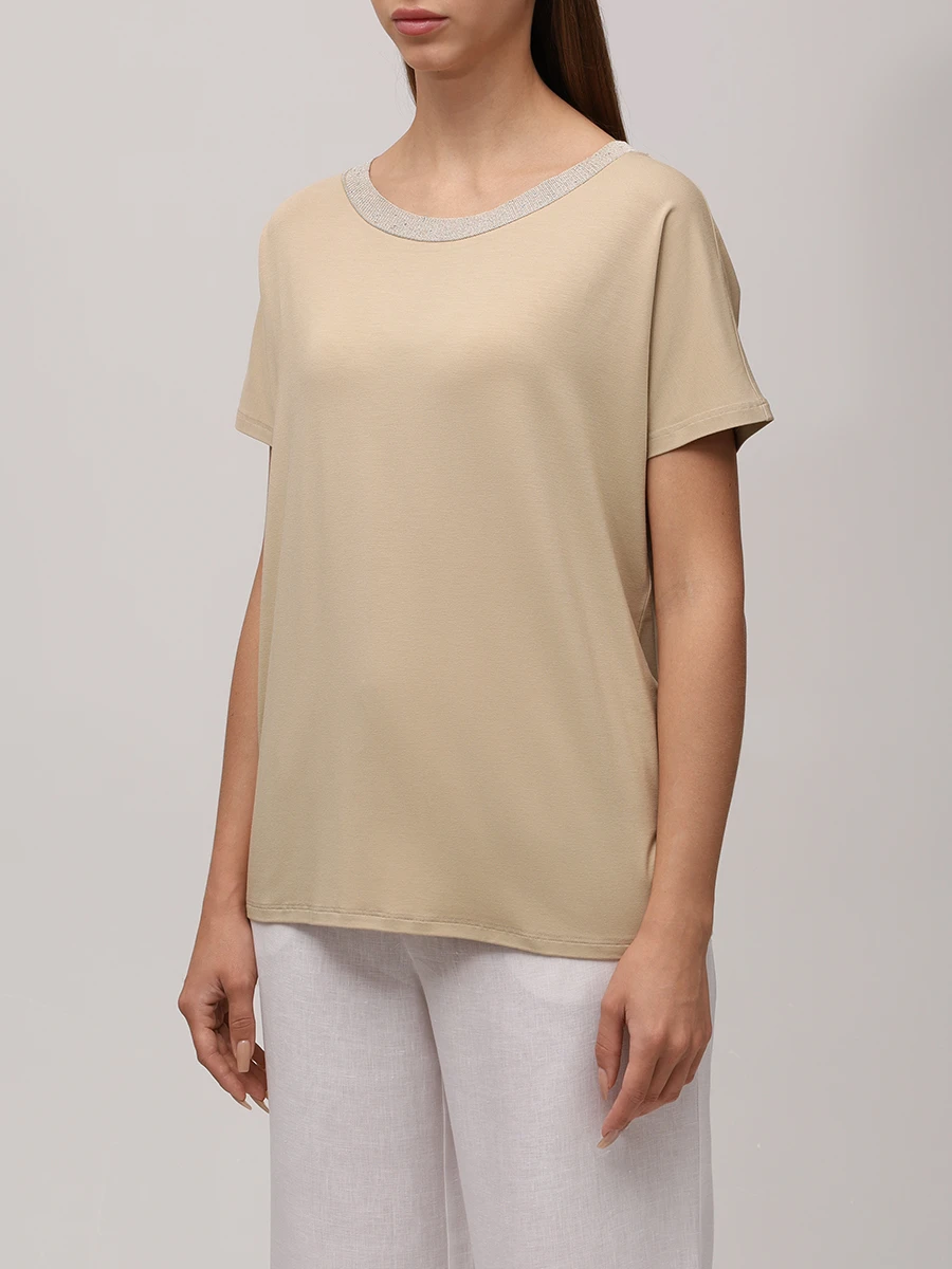 Футболка из вискозы LE TRICOT PERUGIA 66943 7548 Бежевый  Фото 4