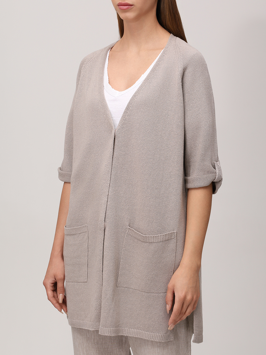 Кардиган изо льна и хлопка LE TRICOT PERUGIA 46652 6542 Бежевый  Фото 4