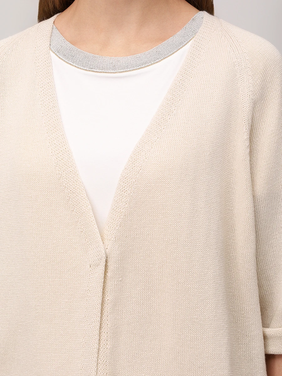 Кардиган изо льна и хлопка LE TRICOT PERUGIA 46652 6617 Бежевый  Фото 5