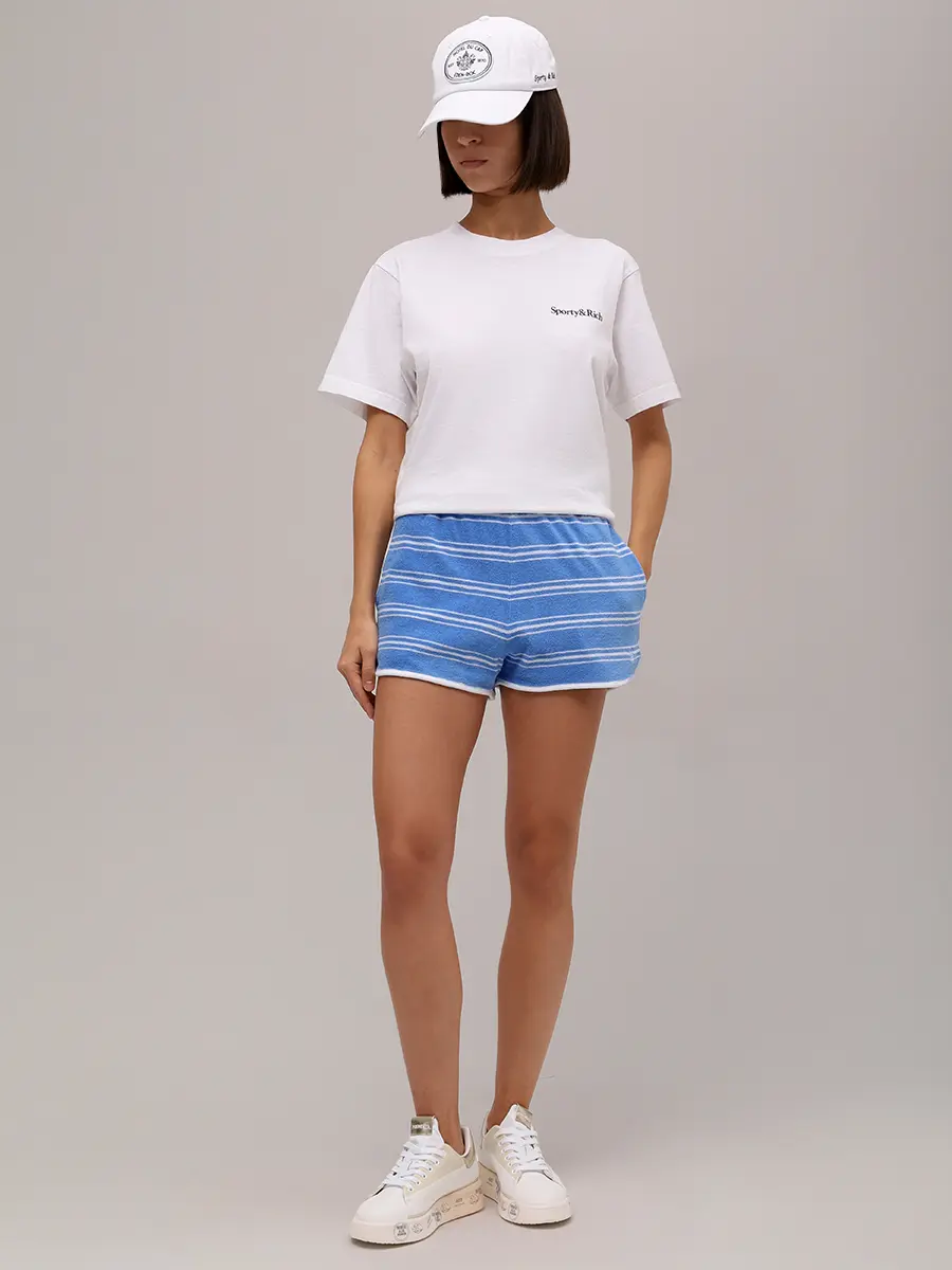 Шорты хлопковые SPORTY & RICH SH013620302BL24/88 Полоска  Фото 2