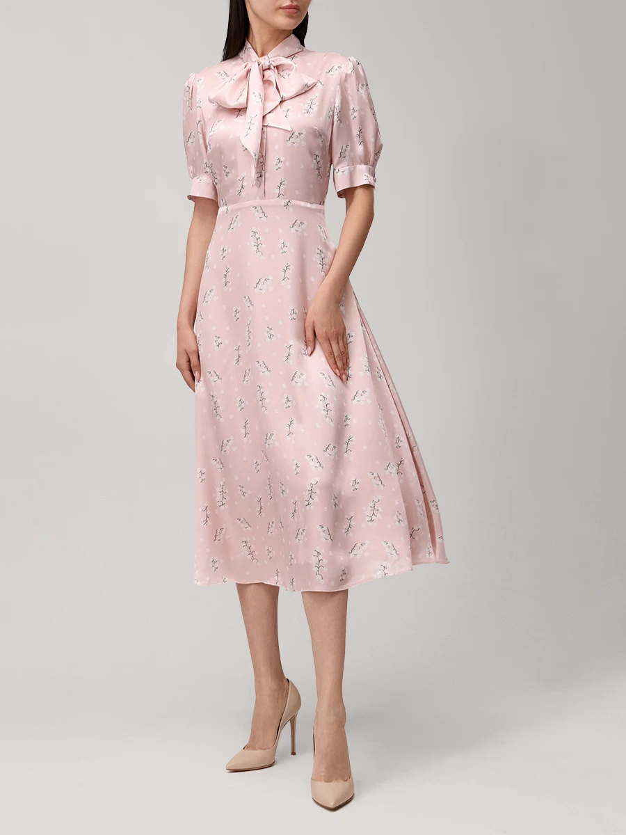 Платье из хлопка и шелка ROSEVILLE SS253645P/PNK Бант Цветочный принт  Фото 2