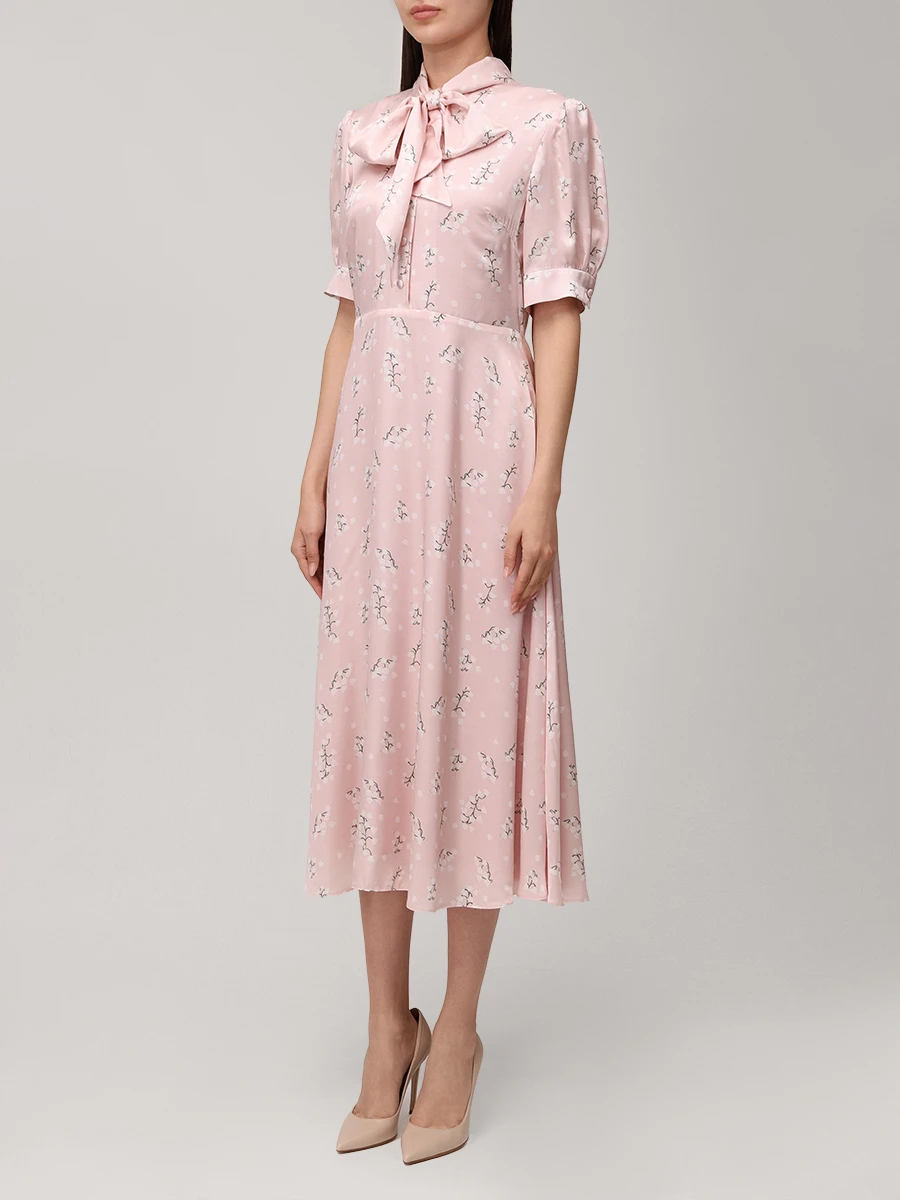 Платье из хлопка и шелка ROSEVILLE SS253645P/PNK Бант Цветочный принт  Фото 4
