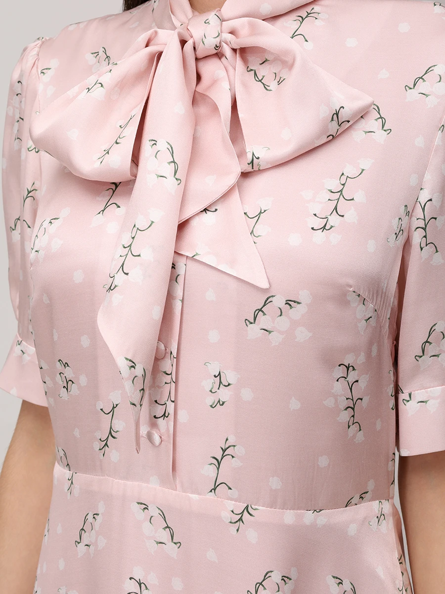 Платье из хлопка и шелка ROSEVILLE SS253645P/PNK Бант Цветочный принт  Фото 5