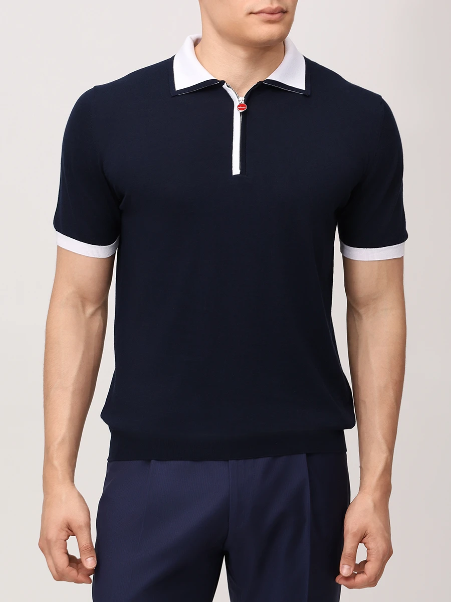 Поло хлопковое KITON UMK0571V111A002 Синий  Фото 4
