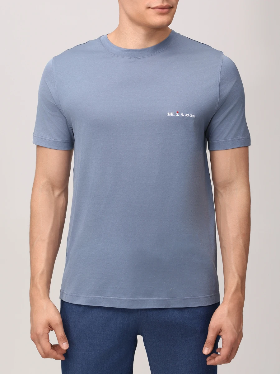 Футболка хлопковая KITON UMK0717K316001 Голубой  Фото 4
