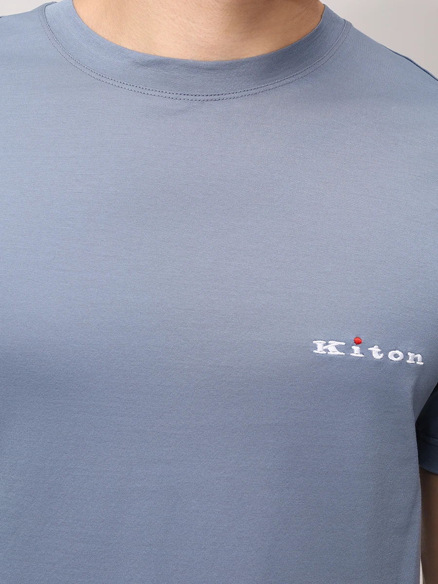 Футболка хлопковая KITON UMK0717K316001 Голубой  Фото 5