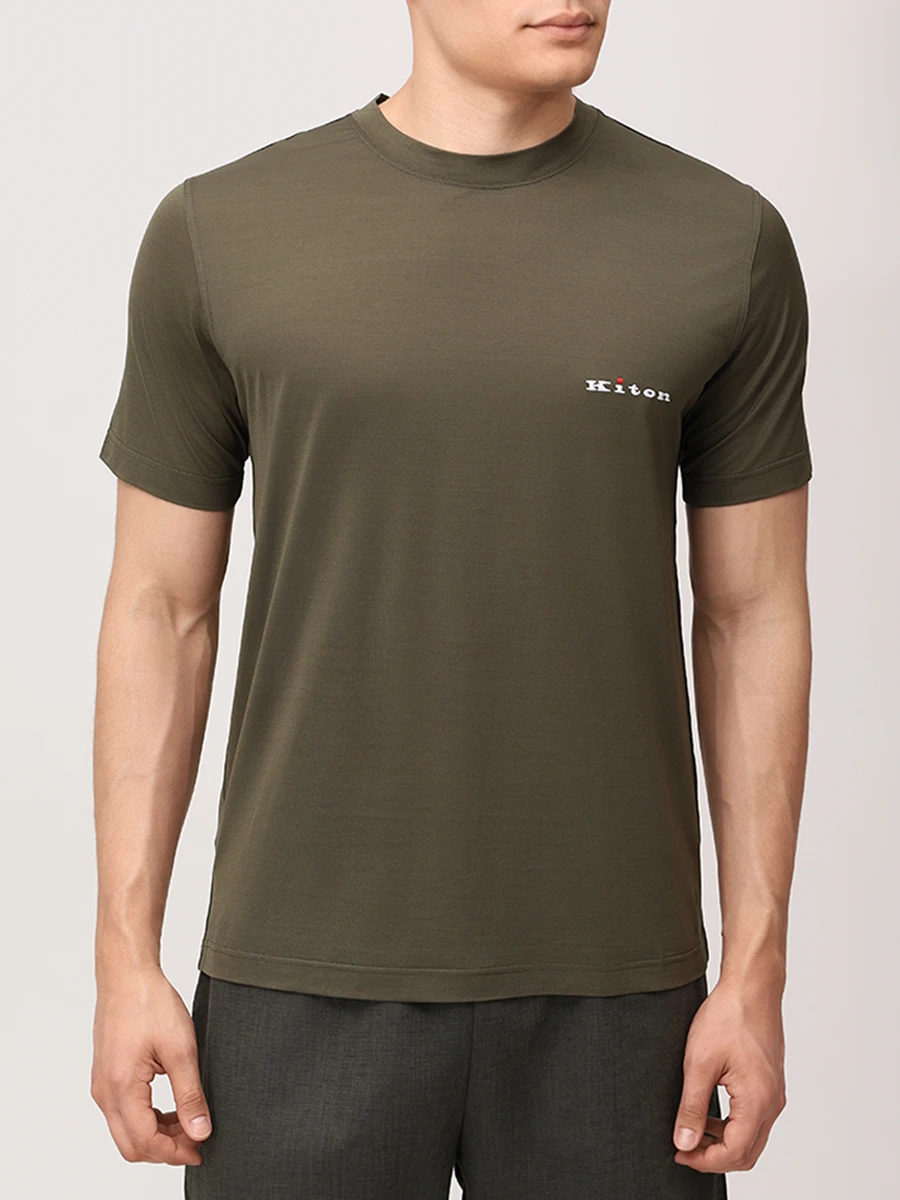 Футболка хлопковая KITON UMK0717H101000 Хаки  Фото 4