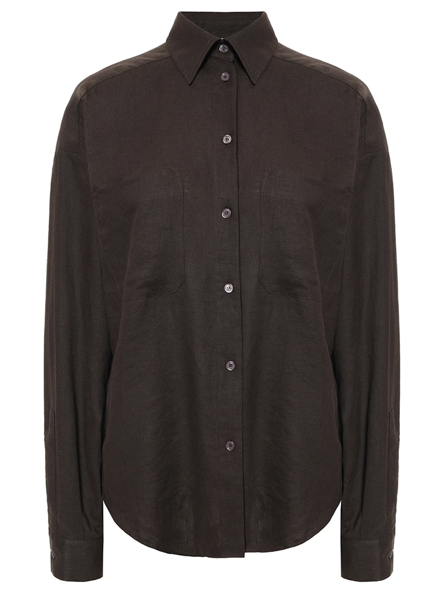 

Рубашка изо льна и вискозы, Коричневый, BLH138 ULR00 - 14590 Темно-