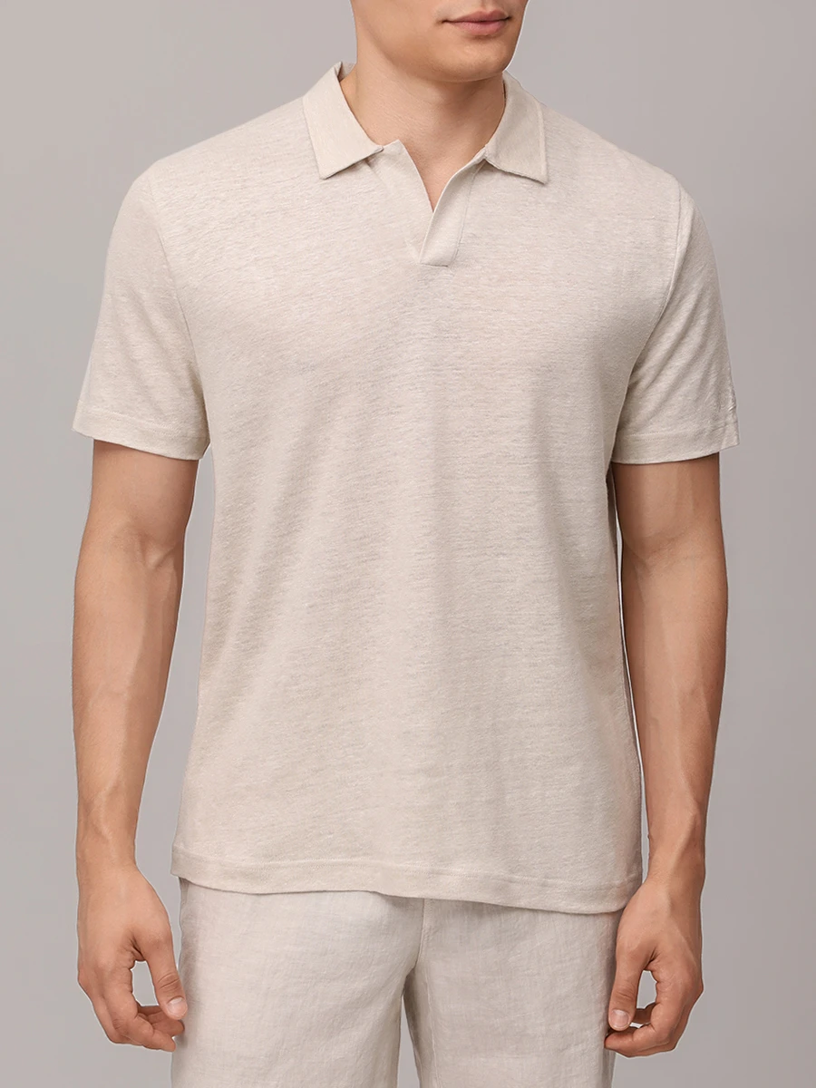 Поло льняное MC2 SAINT BARTH FRASER - 10H GRAIN Бежевый  Фото 4
