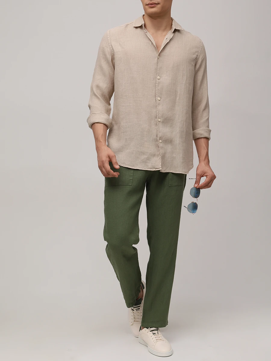 Рубашка Slim Fit льняная MC2 SAINT BARTH PAMPLONA - 11 BEIGE Бежевый  Фото 2