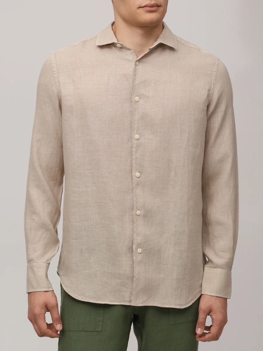 Рубашка Slim Fit льняная MC2 SAINT BARTH PAMPLONA - 11 BEIGE Бежевый  Фото 4