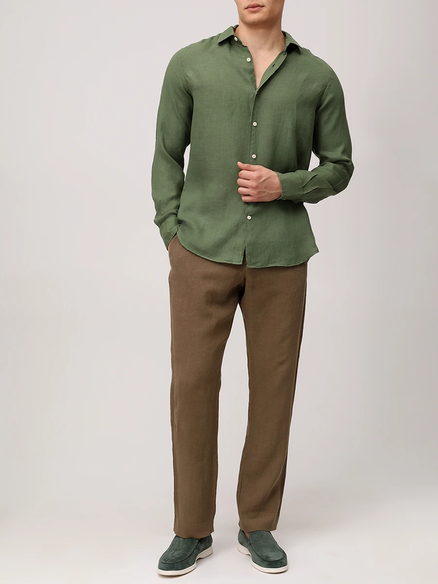 Рубашка Slim Fit льняная MC2 SAINT BARTH PAMPLONA - 52 MILITARY Зеленый  Фото 2