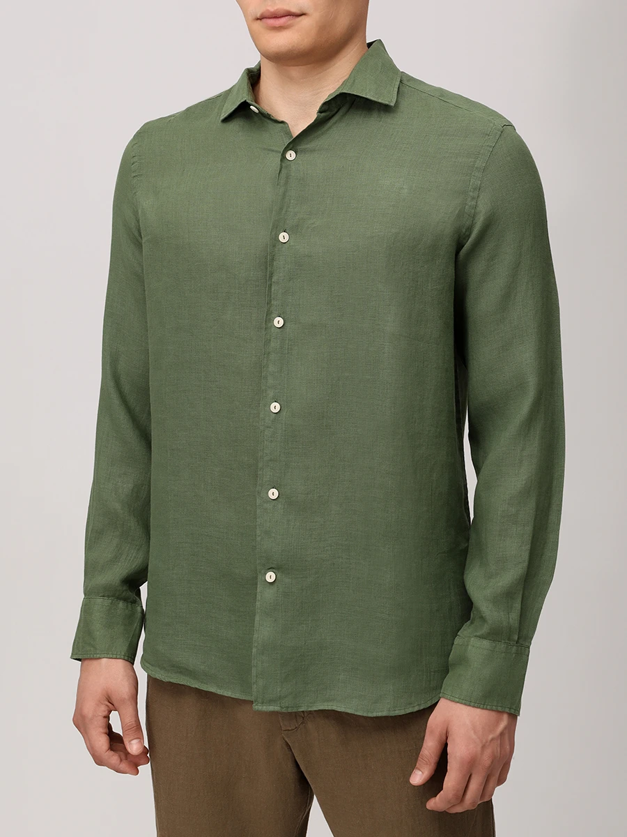 Рубашка Slim Fit льняная MC2 SAINT BARTH PAMPLONA - 52 MILITARY Зеленый  Фото 4