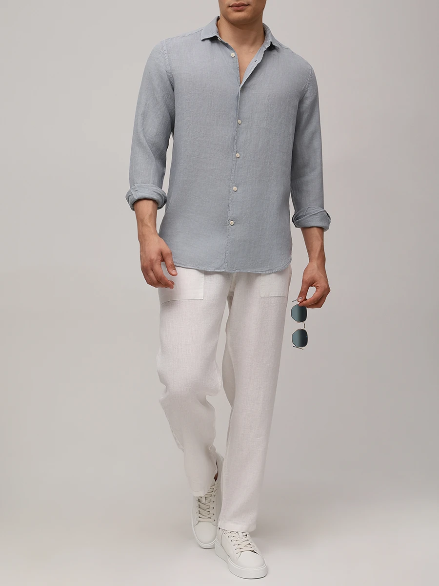Рубашка Slim Fit льняная MC2 SAINT BARTH PAMPLONA - 15 GREY Серый  Фото 2