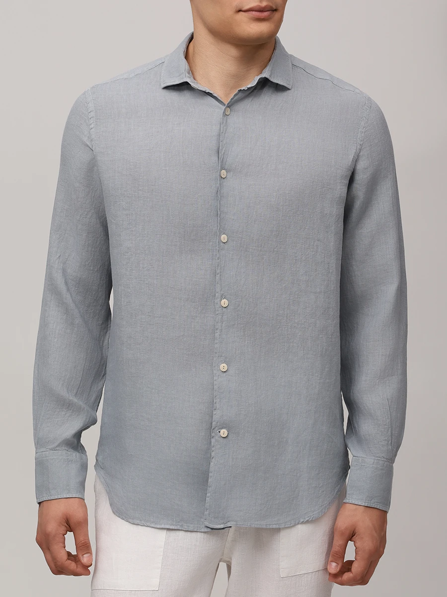 Рубашка Slim Fit льняная MC2 SAINT BARTH PAMPLONA - 15 GREY Серый  Фото 4