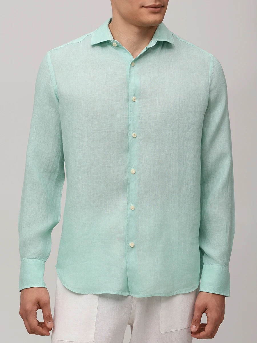 Рубашка Slim Fit льняная MC2 SAINT BARTH PAMPLONA - 53 SAGE Зеленый  Фото 4