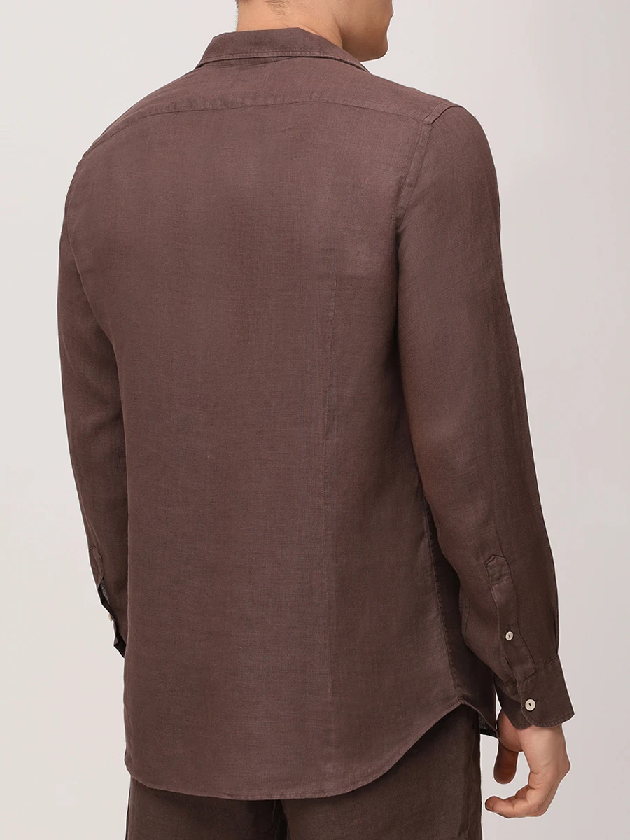 Рубашка Slim Fit льняная MC2 SAINT BARTH PAMPLONA - 18 BROWN Коричневый  Фото 3