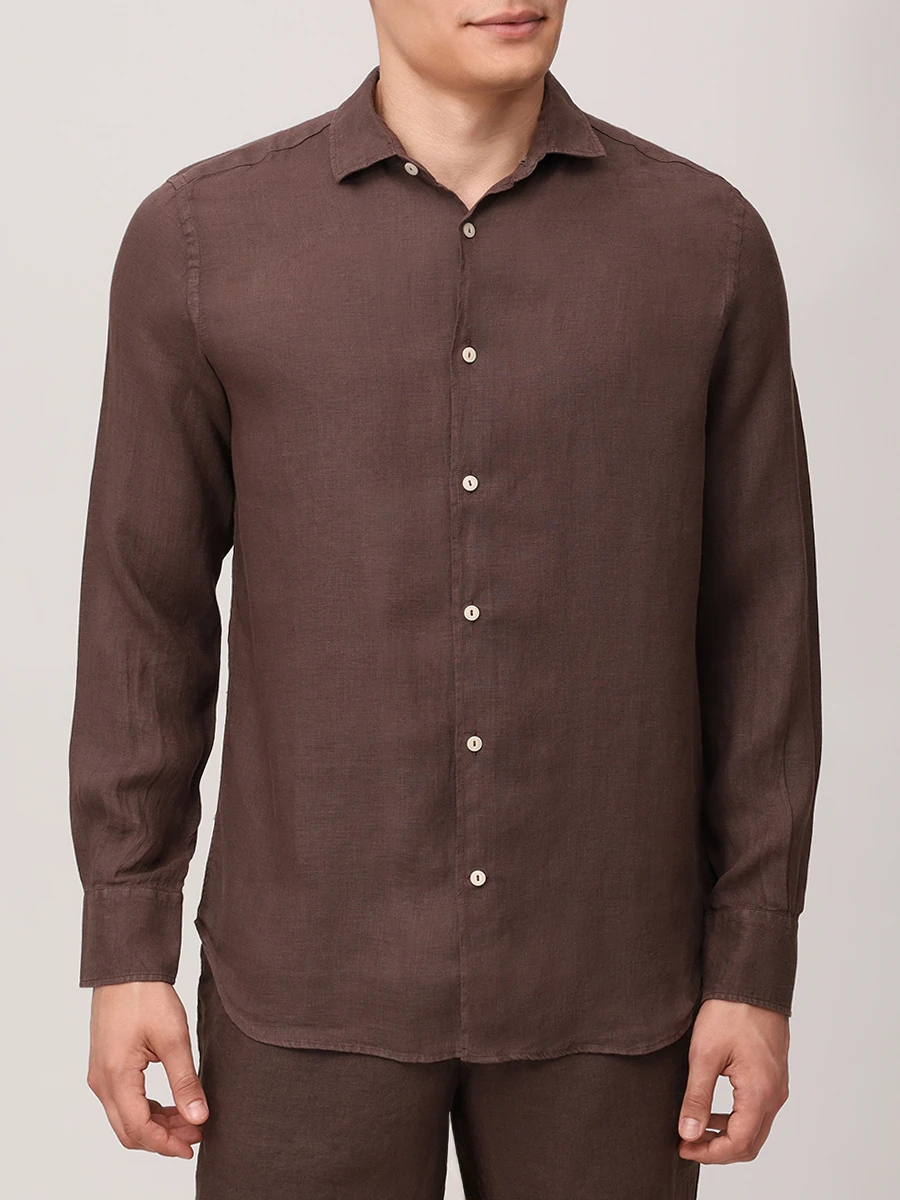 Рубашка Slim Fit льняная MC2 SAINT BARTH PAMPLONA - 18 BROWN Коричневый  Фото 4