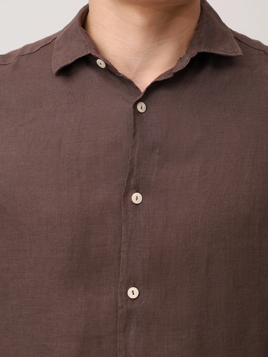 Рубашка Slim Fit льняная MC2 SAINT BARTH PAMPLONA - 18 BROWN Коричневый  Фото 5