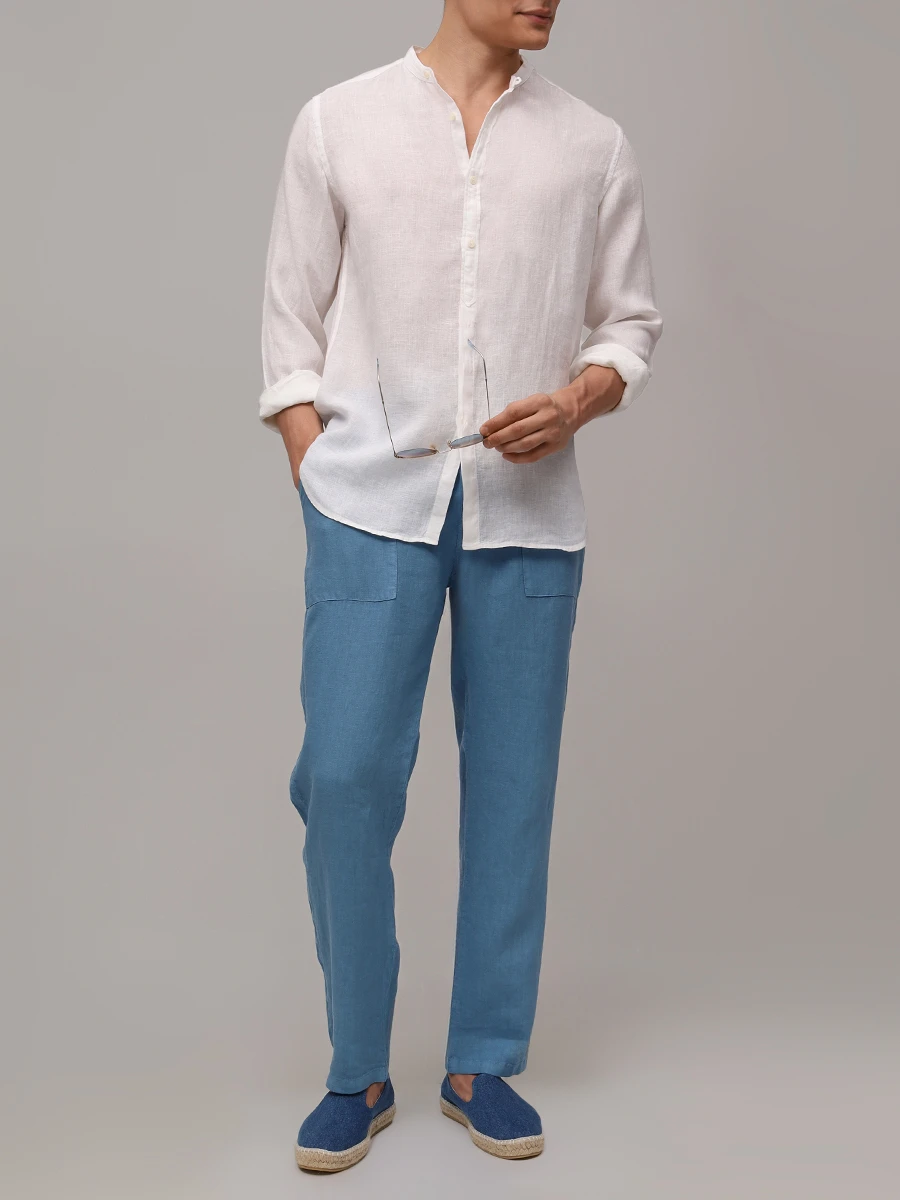 Рубашка Regular Fit льняная MC2 SAINT BARTH NAXOS - 01 WHITE Белый  Фото 2