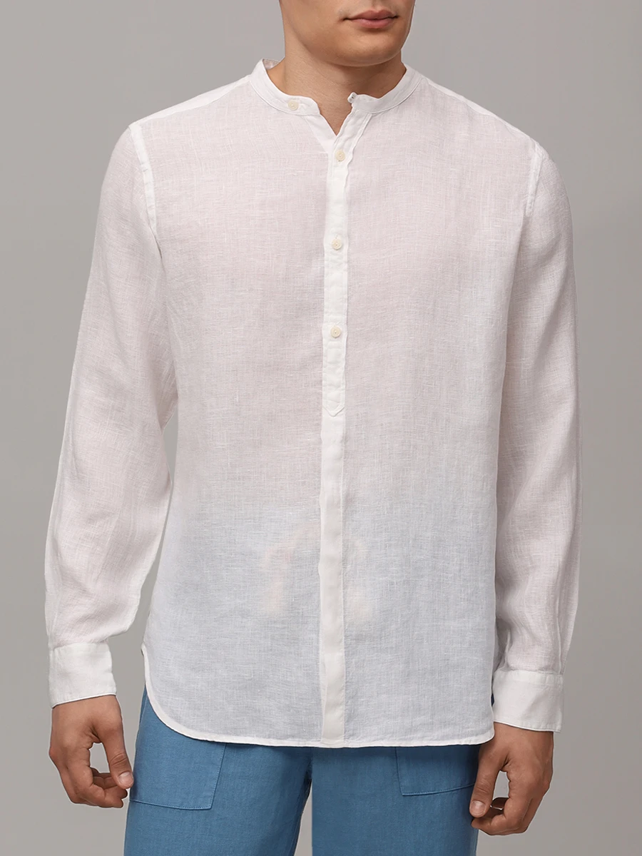 Рубашка Regular Fit льняная MC2 SAINT BARTH NAXOS - 01 WHITE Белый  Фото 4