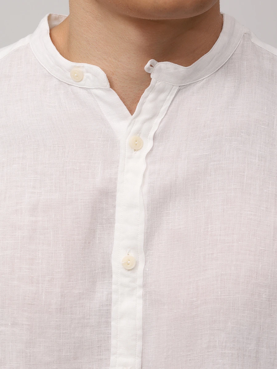 Рубашка Regular Fit льняная MC2 SAINT BARTH NAXOS - 01 WHITE Белый  Фото 5