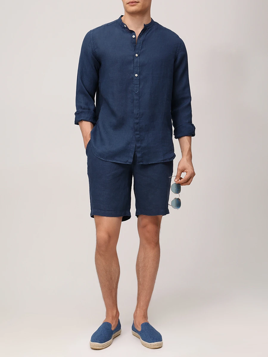 Рубашка Regular Fit льняная MC2 SAINT BARTH NAXOS - 60 MARINE BLUE Синий  Фото 2