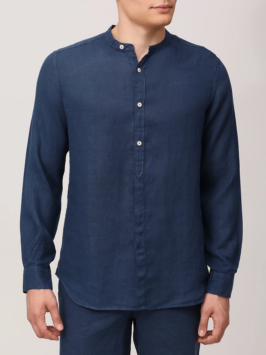Рубашка Regular Fit льняная MC2 SAINT BARTH NAXOS - 60 MARINE BLUE Синий  Фото 4