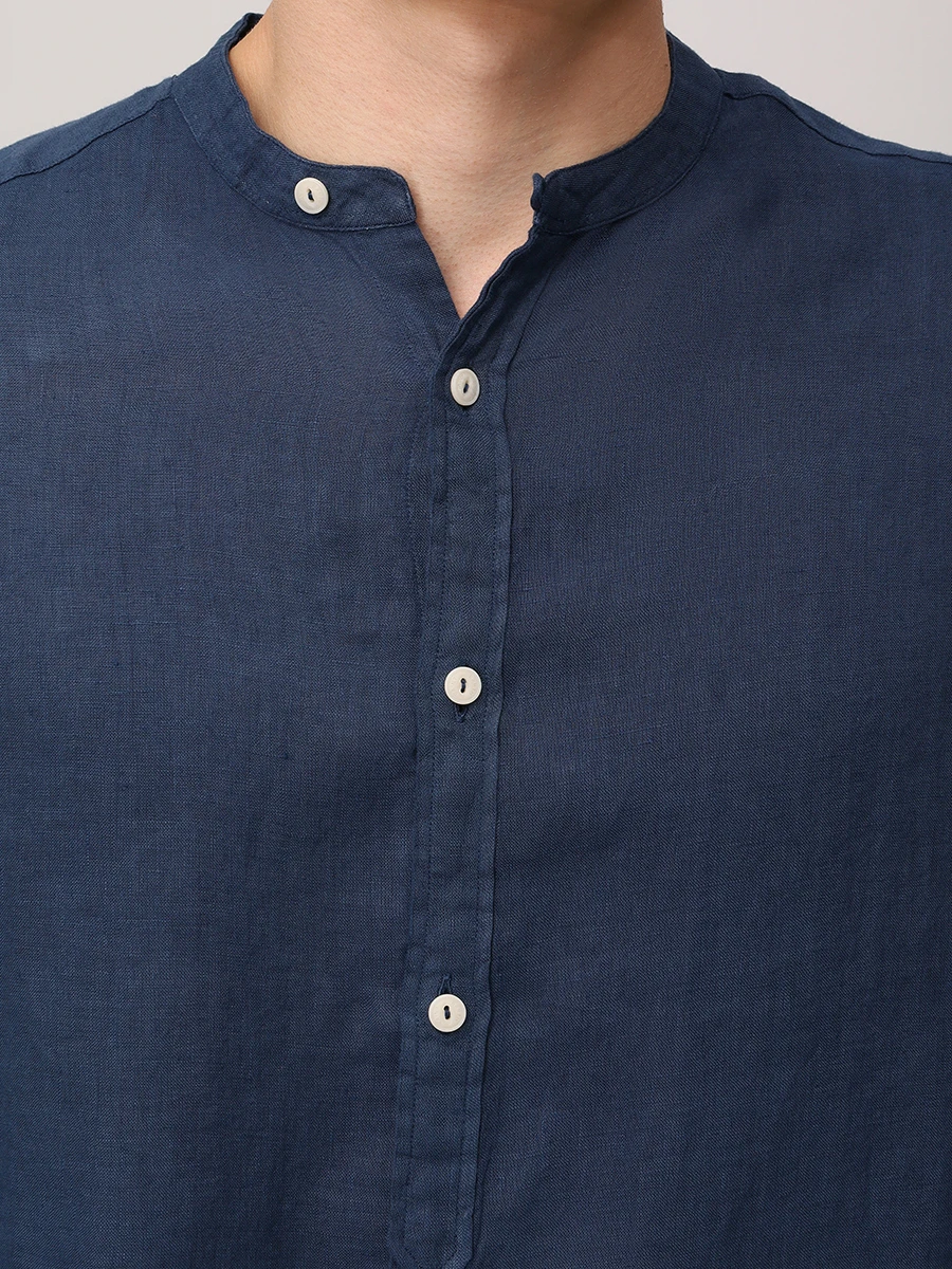 Рубашка Regular Fit льняная MC2 SAINT BARTH NAXOS - 60 MARINE BLUE Синий  Фото 5