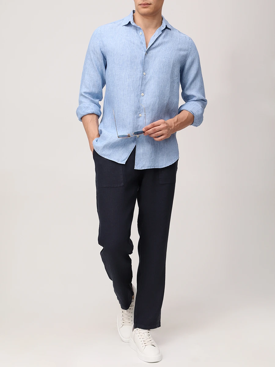 Рубашка Slim Fit льняная MC2 SAINT BARTH PAMPLONA - DENIM LIGHT Голубой  Фото 2