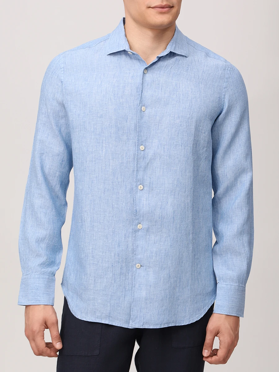 Рубашка Slim Fit льняная MC2 SAINT BARTH PAMPLONA - DENIM LIGHT Голубой  Фото 4