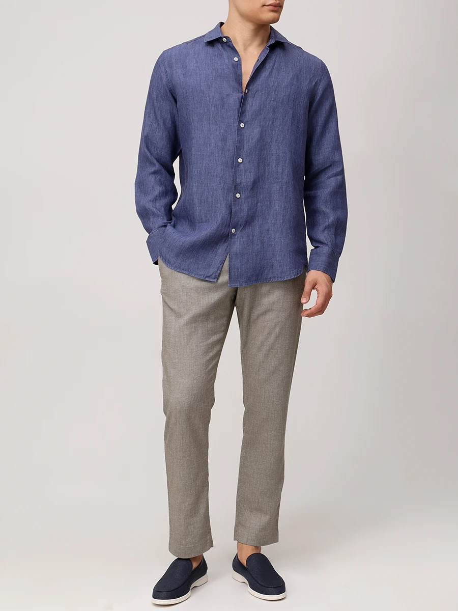 Рубашка Slim Fit льняная MC2 SAINT BARTH PAMPLONA - DENIM DARK Синий  Фото 2
