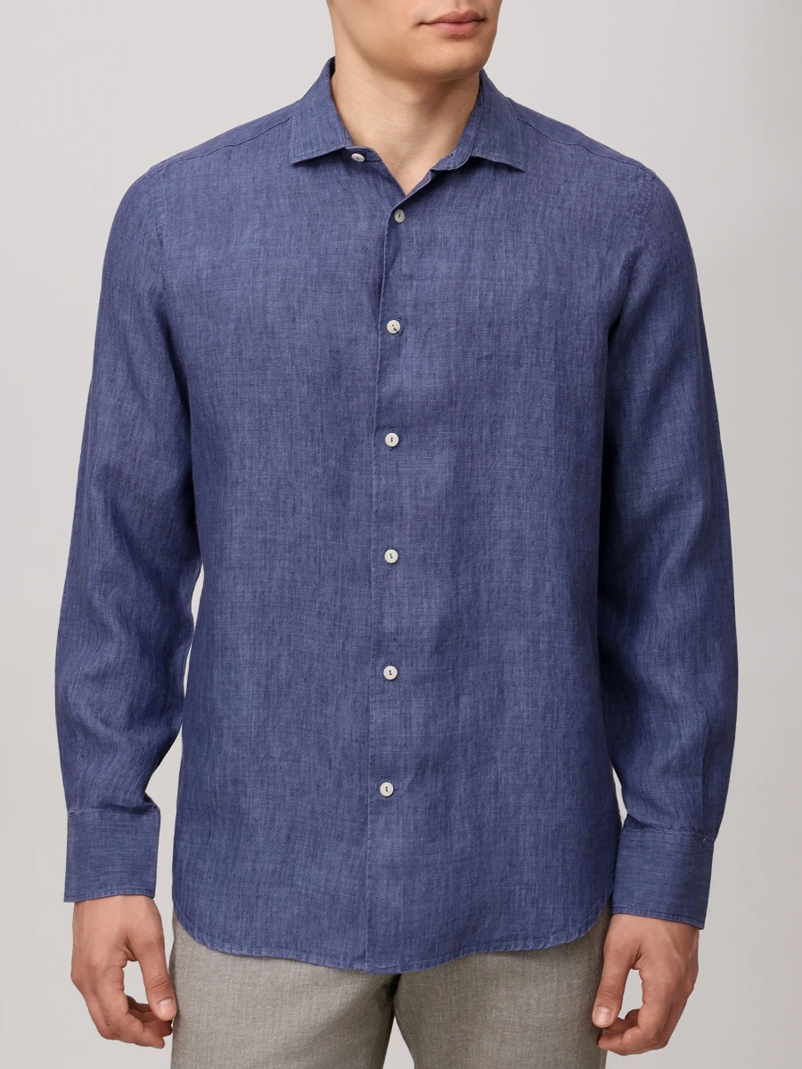 Рубашка Slim Fit льняная MC2 SAINT BARTH PAMPLONA - DENIM DARK Синий  Фото 4