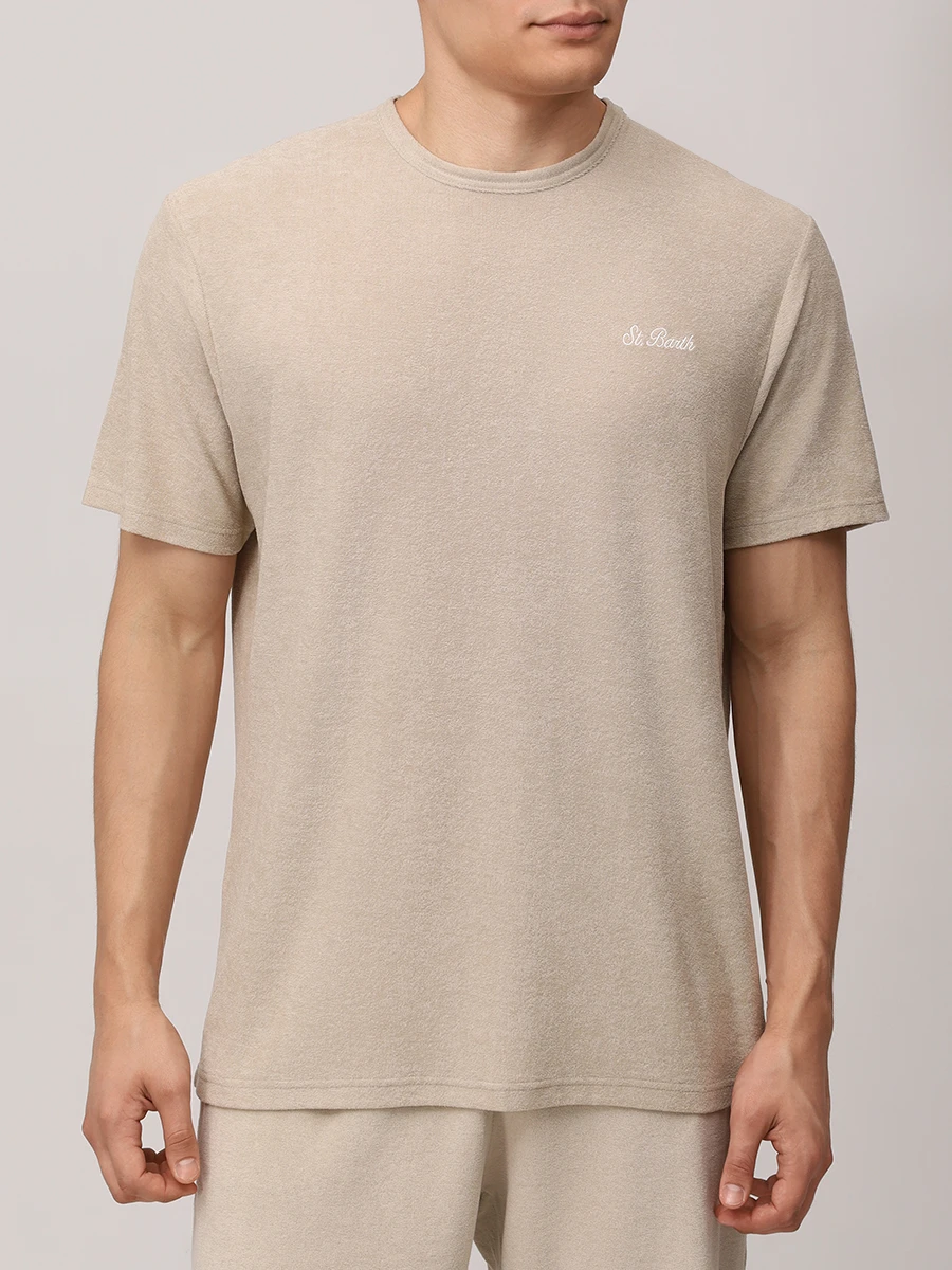 

Футболка из лиоцелла и хлопка, Бежевый, GARY - TERRY SB 11 EMB