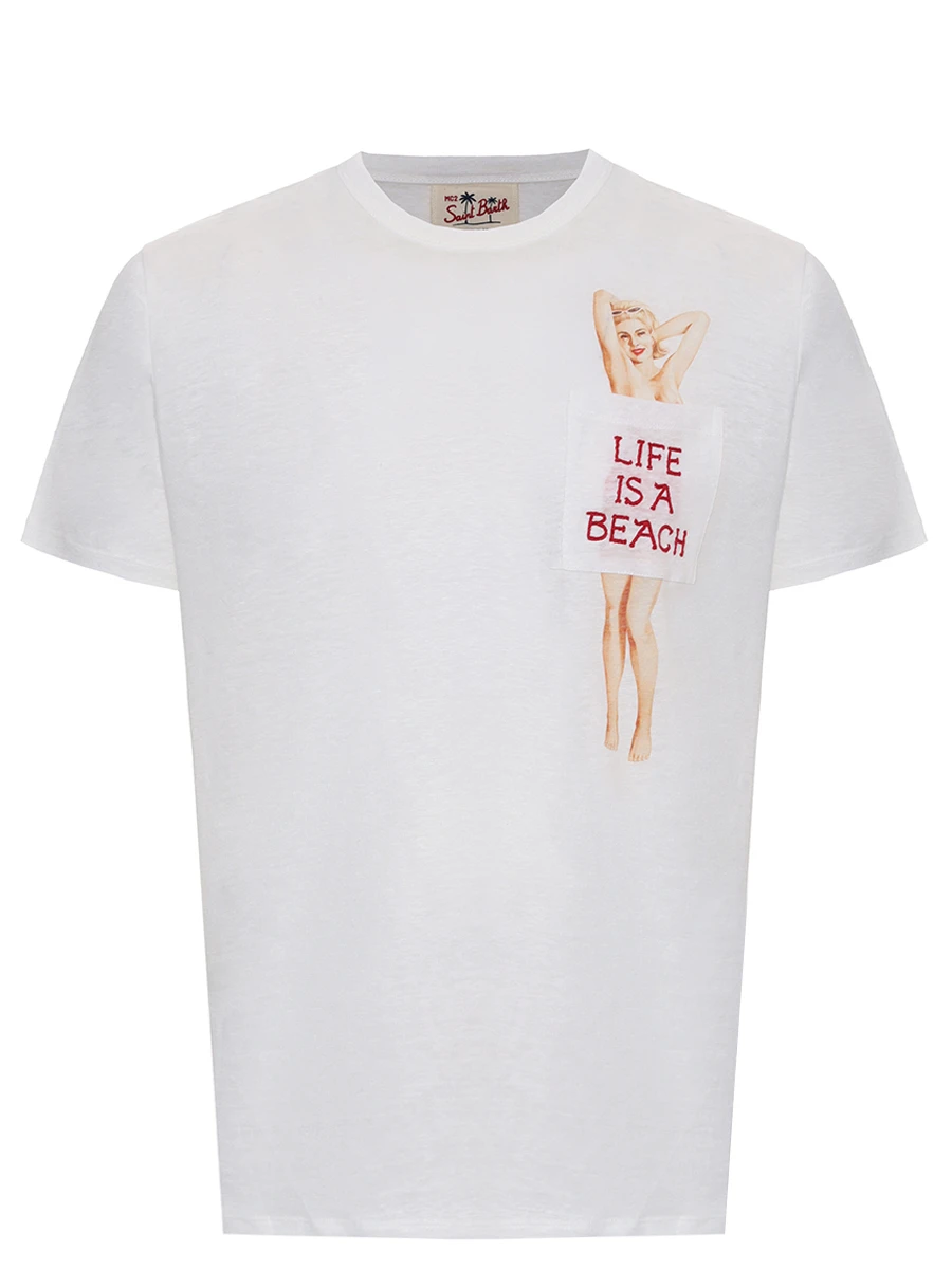 Футболка льняная MC2 SAINT BARTH ECSTASEA N - BEACH LIFE 01N EMB Принт 