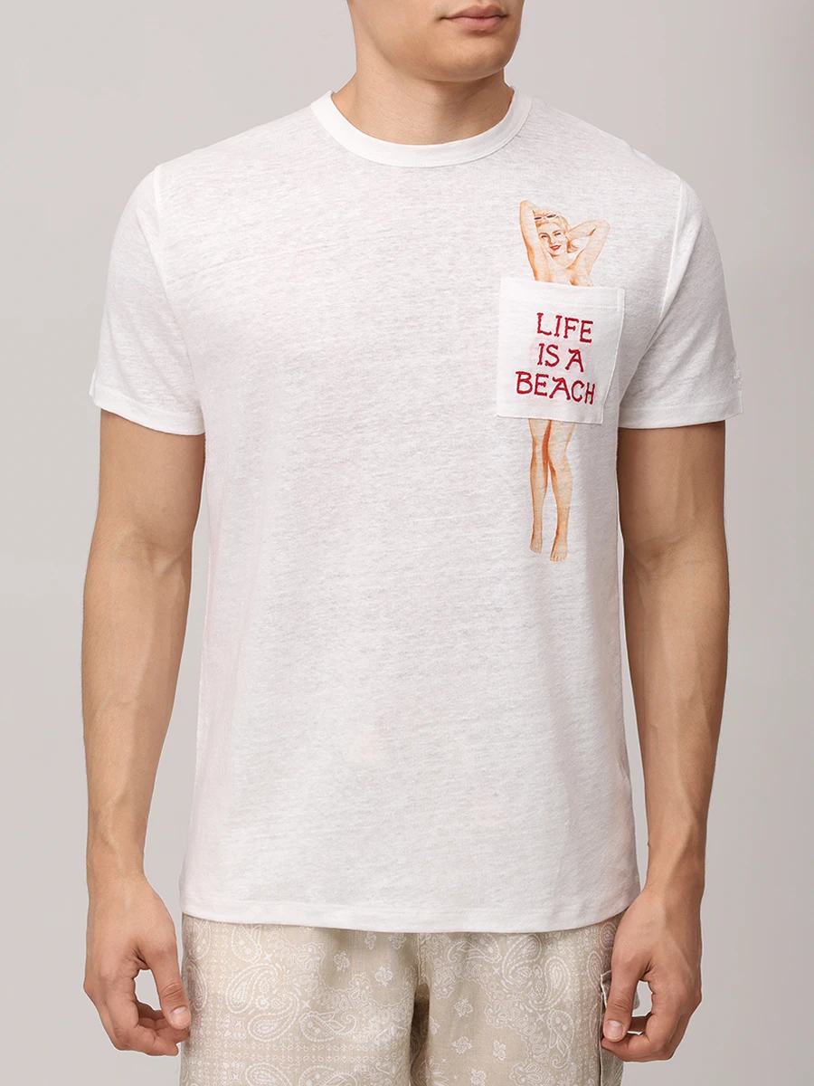 Футболка льняная MC2 SAINT BARTH ECSTASEA N - BEACH LIFE 01N EMB Принт  Фото 4